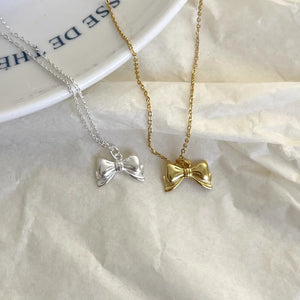 925 Sterling Bow Knot Necklace Romantic Choker Jewelry Gift