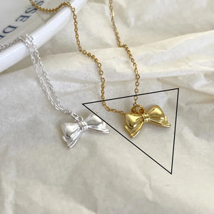 925 Sterling Bow Knot Necklace Romantic Choker Jewelry Gift
