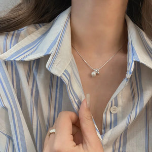 925 Sterling Circular Pearl Necklace for Women Girl Knot Temperament