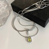 925 Sterling Double Layer Crystal Colour Necklace for Women Girl