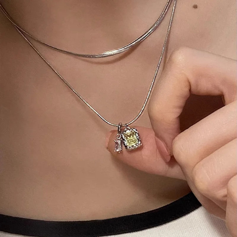 925 Sterling Double Layer Crystal Colour Necklace for Women Girl