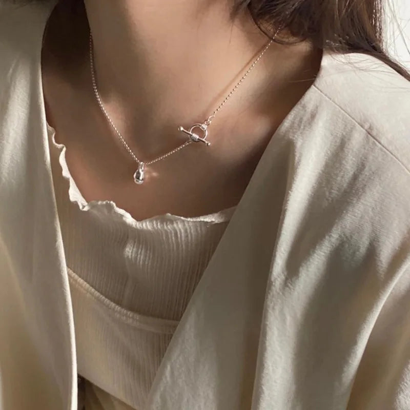 925 Sterling Pearl Bulb Necklace for Women Girl Retro Choker Jewelry