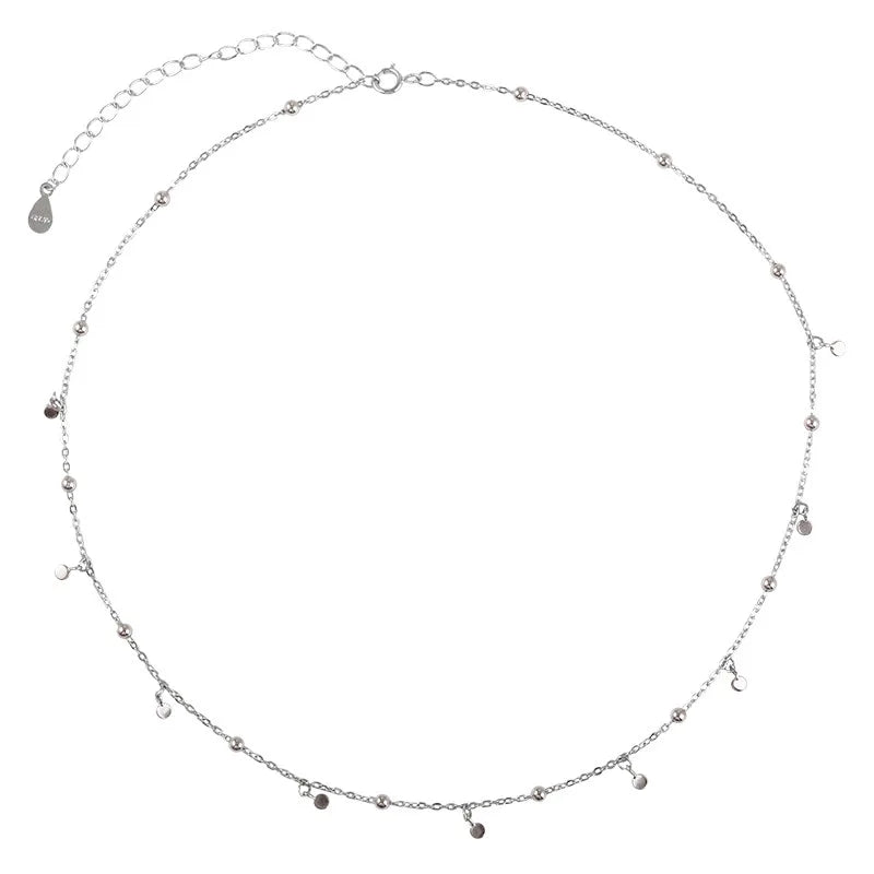 925 Sterling Silver Choker Necklaces Geometric Round Clavicle Chain Jewelry