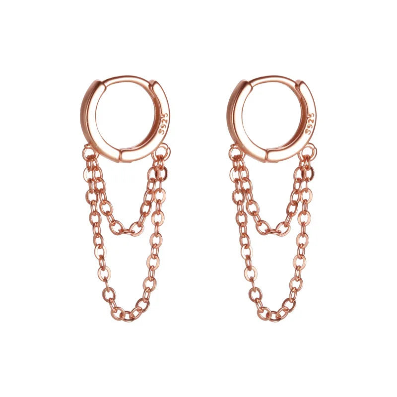 925 Silver Hoop Earrings Loose Leaf Shape Jewelry Double Layer Style