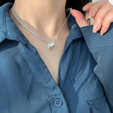 925 Silver Irregular 3-Layer Cylinder Necklace for Women Girl Choker Jewelry