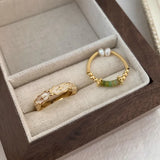 925 Silver Jade Dropwise Glaze Ring Star Pearl Retro Jewelry