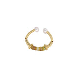 925 Silver Jade Dropwise Glaze Ring Star Pearl Retro Jewelry