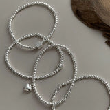 925 Silver Love Heart Bead Bracelet Geometry Ins Jewelry