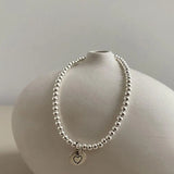 925 Silver Love Heart Bead Bracelet Geometry Ins Jewelry