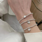 925 Silver Love Heart Bead Bracelet Geometry Ins Jewelry
