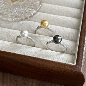 925 Silver Pearl Zircon Ring for Women Bead Banquet Sweet