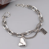 925 Silver Asymmetric Love Heart Pendant Letter Bracelet