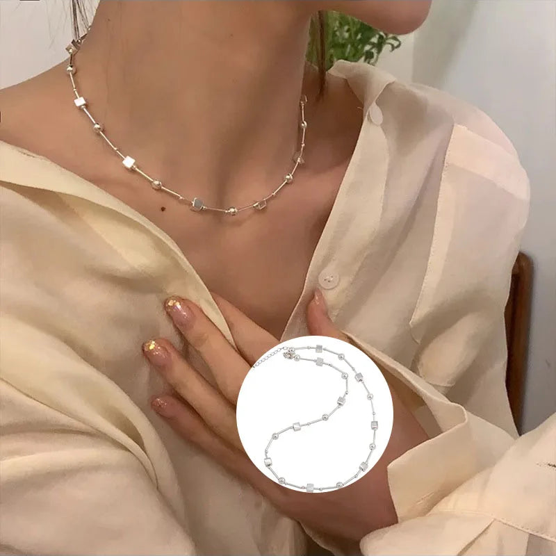 925 Silver Bead Geometry Necklace Women Choker Jewelry
