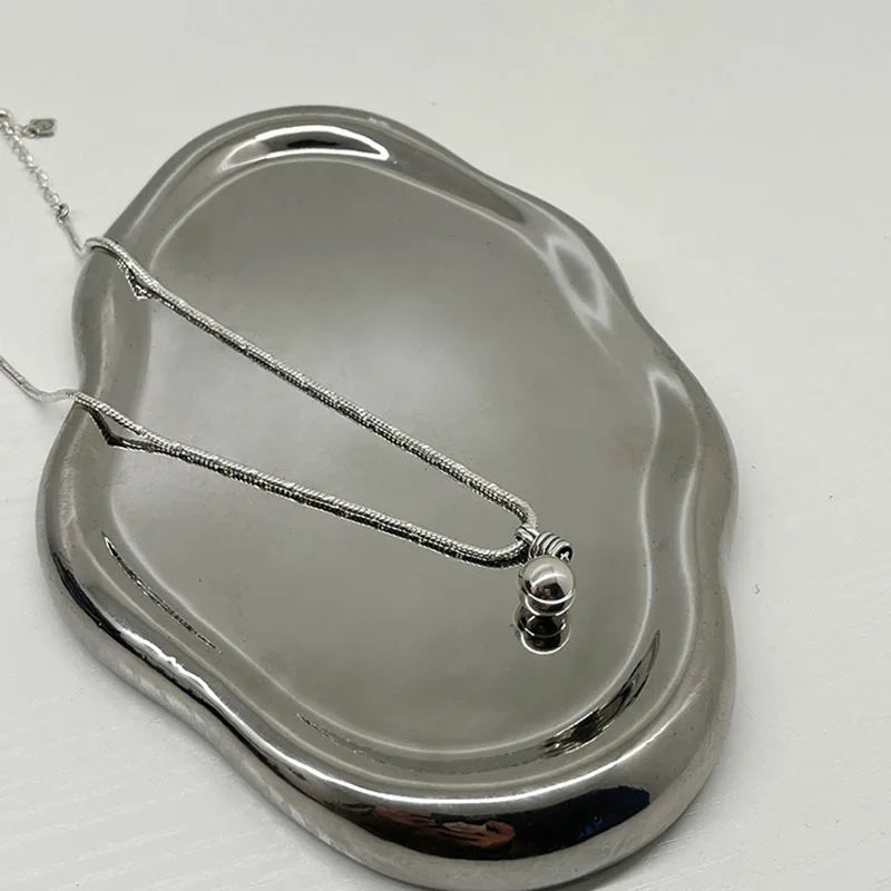 925 Sterling Silver Bead Snake Bone Chain Necklace for Women Girl