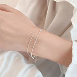 925 Silver Beaded Chain Bracelet Double Layer Jewelry