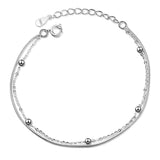 925 Silver Beaded Chain Bracelet Double Layer Jewelry
