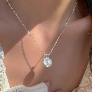 925 Silver Circular Geometry Rose Necklace Dropwise Glaze Jewelry Gift