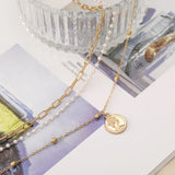 925 Silver Clavicle Chain Portrait Coin Chain Pearl Three-layer Necklace