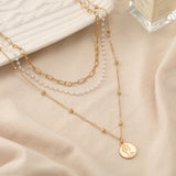 925 Silver Clavicle Chain Portrait Coin Chain Pearl Three-layer Necklace