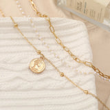 925 Silver Clavicle Chain Portrait Coin Chain Pearl Three-layer Necklace