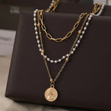 925 Silver Clavicle Chain Portrait Coin Chain Pearl Three-layer Necklace