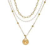 925 Silver Clavicle Chain Portrait Coin Chain Pearl Three-layer Necklace