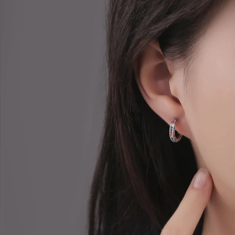 925 Silver Zircon Geometric Earring for Women Girl - Jewelry Gift