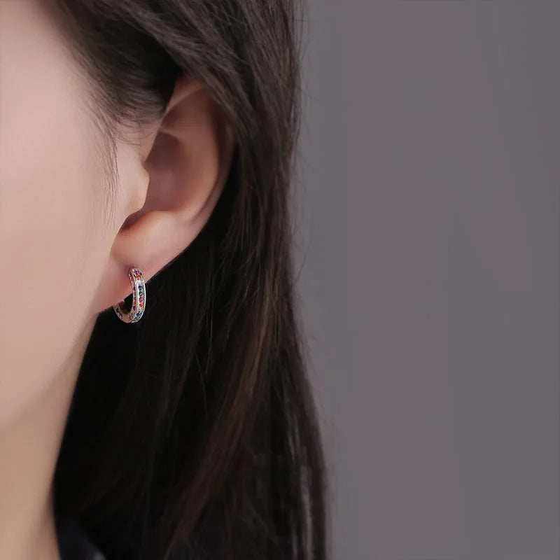 925 Silver Zircon Geometric Earring for Women Girl - Jewelry Gift