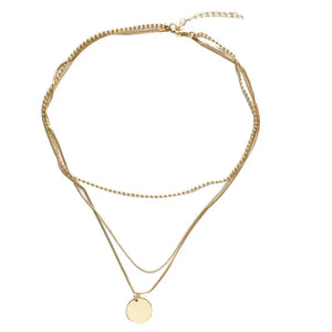 925 Silver Disc Clavicle Chain Multi-layer Necklace