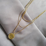 925 Silver Disc Clavicle Chain Multi-layer Necklace