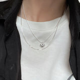 925 Silver Double Layer Heart Necklace Ins Pendant Clavicle Chain Party Jewelry