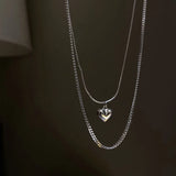 925 Silver Double Layer Heart Necklace Ins Pendant Clavicle Chain Party Jewelry