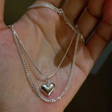 925 Silver Double Layer Heart Necklace Ins Pendant Clavicle Chain Party Jewelry