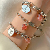 925 Sterling Silver Double Layer Pink Love Letter Bracelet