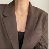 925 Sterling Silver Double Layer Round Disc Pendant Necklace For Women