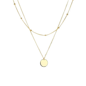 925 Sterling Silver Double Layer Round Disc Pendant Necklace For Women