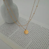 925 Sterling Silver Double Layer Round Disc Pendant Necklace For Women