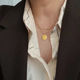 925 Sterling Silver Double Layer Round Disc Pendant Necklace For Women