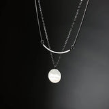 925 Silver Double Layer Disc Pendant Necklace Women Sweater Chain Jewelry