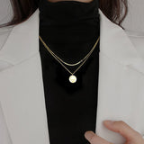 925 Silver Double Layer Disc Pendant Necklace Women Sweater Chain Jewelry