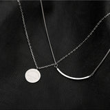 925 Silver Double Layer Disc Pendant Necklace Women Sweater Chain Jewelry
