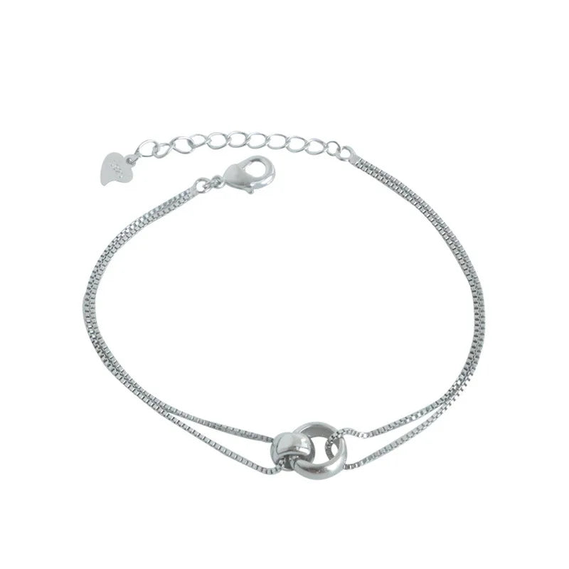 925 Silver Bracelet Double Ring Buckle for Women INS Style