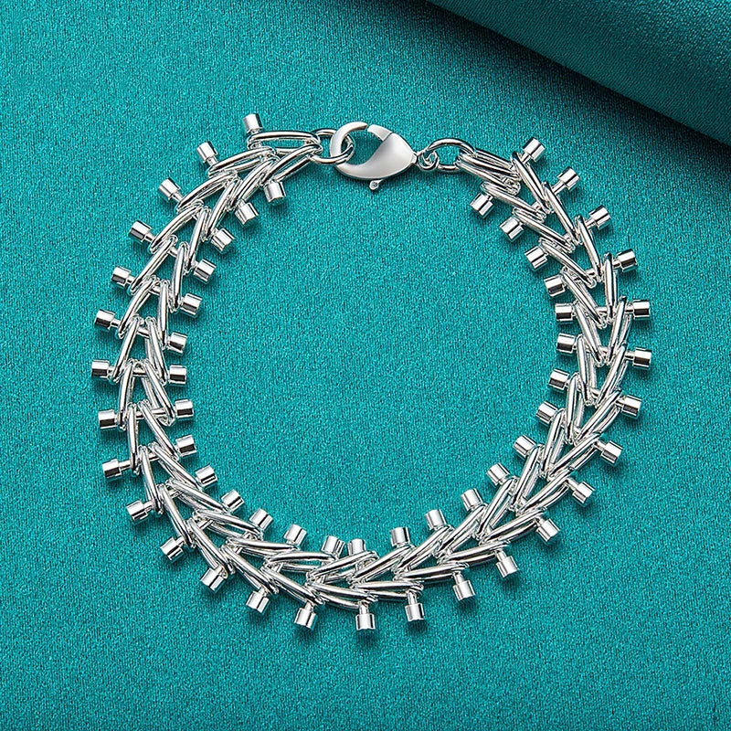 925 Silver Double Row Bead Chain Bracelet Wedding Jewelry