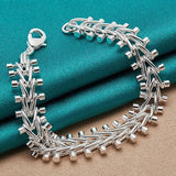 925 Silver Double Row Bead Chain Bracelet Wedding Jewelry