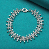 925 Silver Double Row Bead Chain Bracelet Wedding Jewelry