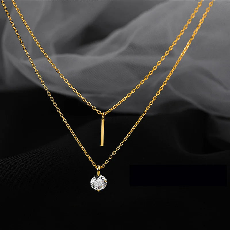 925 Silver Double-layer Diamond Pendant for Women