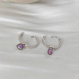 925 Silver Earring Purple Moonstone Weave Texture Gift