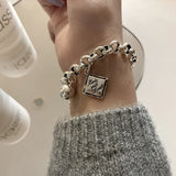925 Silver Square Charms Bracelet for Women Thai Jewelry