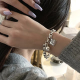 925 Silver Square Charms Bracelet for Women Thai Jewelry