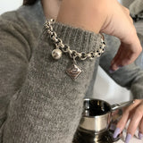 925 Silver Square Charms Bracelet for Women Thai Jewelry